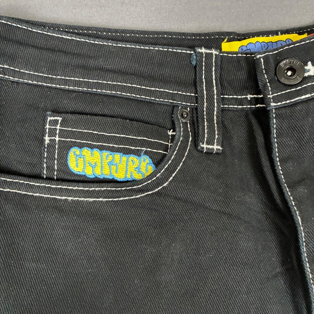 Y2K Empyre Black Denim Jorts Embroidered Fire Hydrant Men's Size 28 Skater - Picture 4 of 7